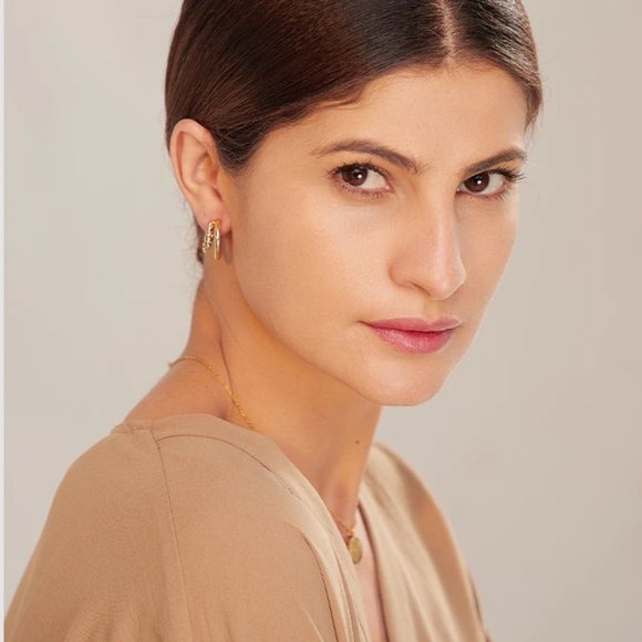 New 18K Gold Plated Double Layer Braided Hoop Earrings - Picture 2 of 4